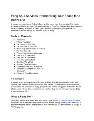 Feng Shui Services: Transform Your Life and Space