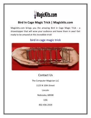 Bird In Cage Magic Trick | Magickits.com