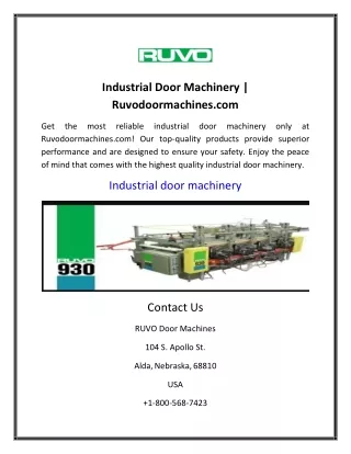 Industrial Door Machinery | Ruvodoormachines.com