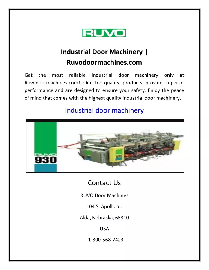 industrial door machinery ruvodoormachines com