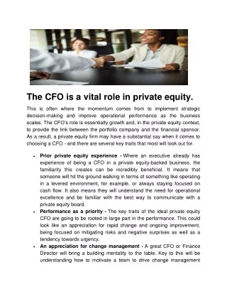 the cfo is a vital role in private equity