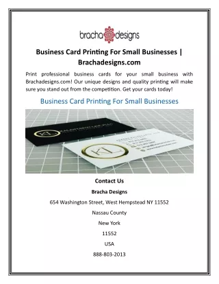 Business Card Printing For Small Businesses  Brachadesigns