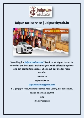 Jaipur taxi service | Jaipurcitycab.in