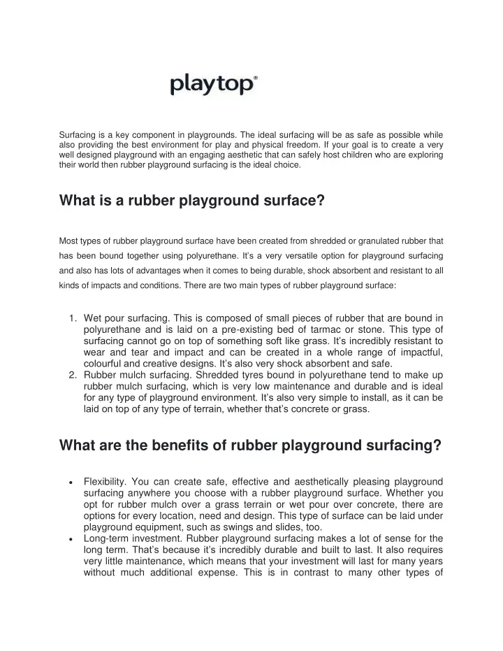 surfacing is a key component in playgrounds