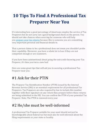 10 Tips To Find A Professional Tax Preparer Near You