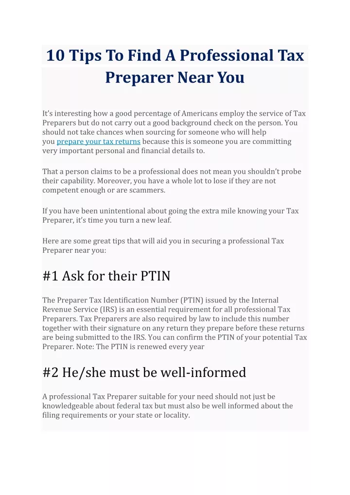 10 tips to find a professional tax preparer near
