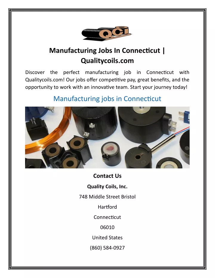 manufacturing jobs in connecticut qualitycoils com