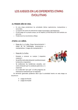 LOS JUEGOS EN LAS DIFERENTES ETAPAS EVOLUTIVAS
