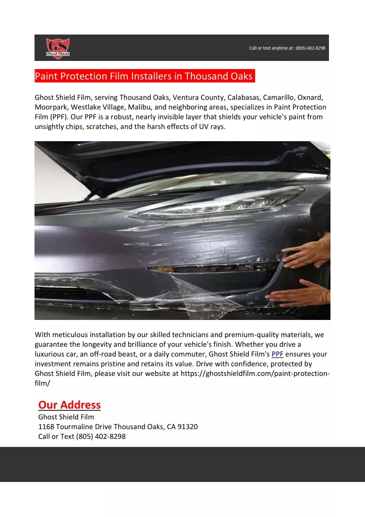 paint protection film installers in thousand oaks