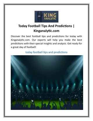 Today Football Tips And Predictions | Kinganalytic.com