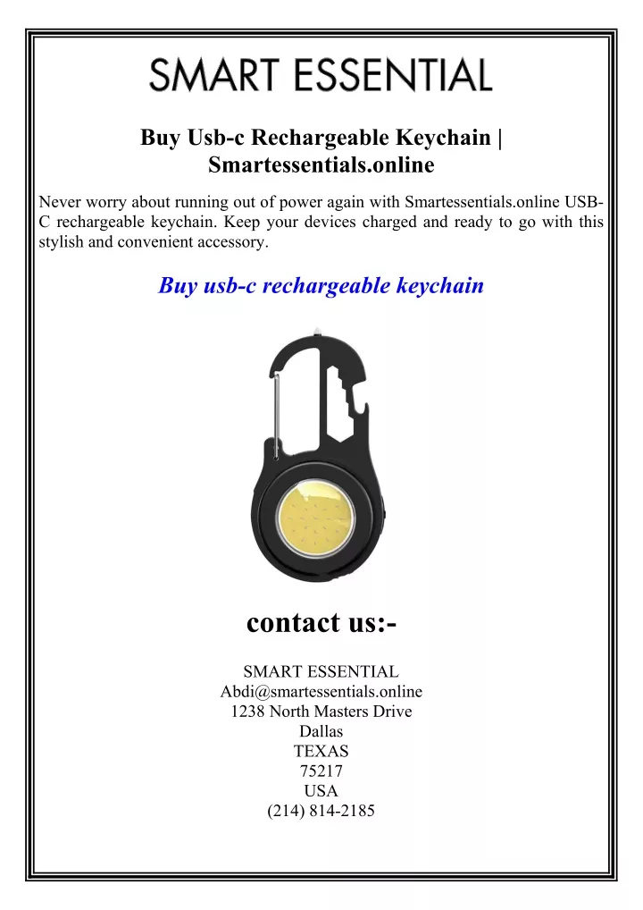 buy usb c rechargeable keychain smartessentials