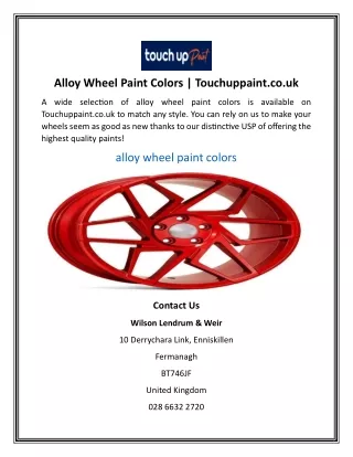 Alloy Wheel Paint Colors  Touchuppaint.co.uk