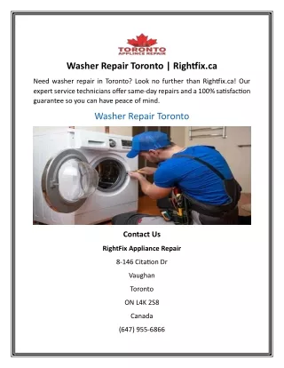 Washer Repair Toronto  Rightfix.ca