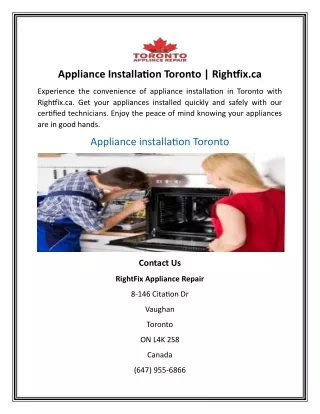 Appliance Installation Toronto  Rightfix.ca