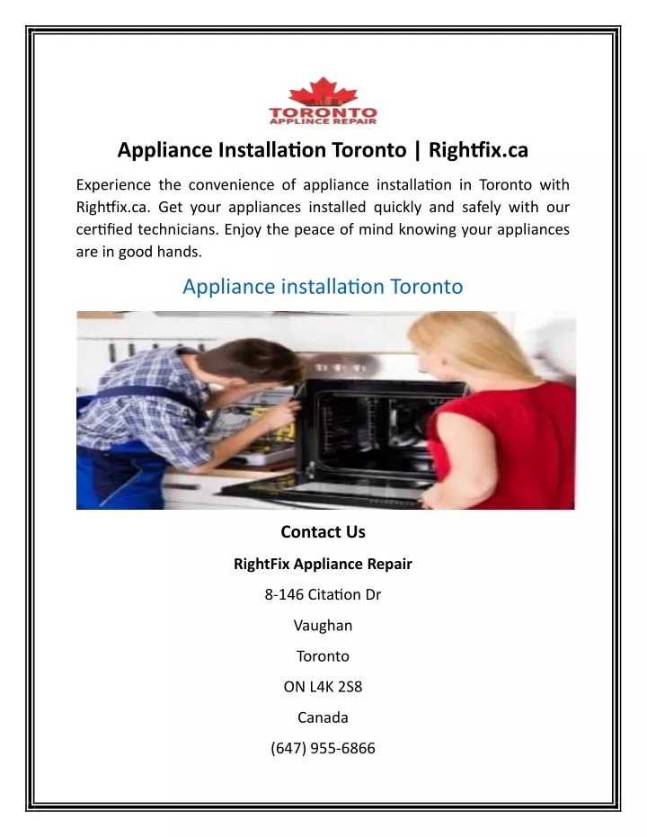 appliance installation toronto rightfix ca