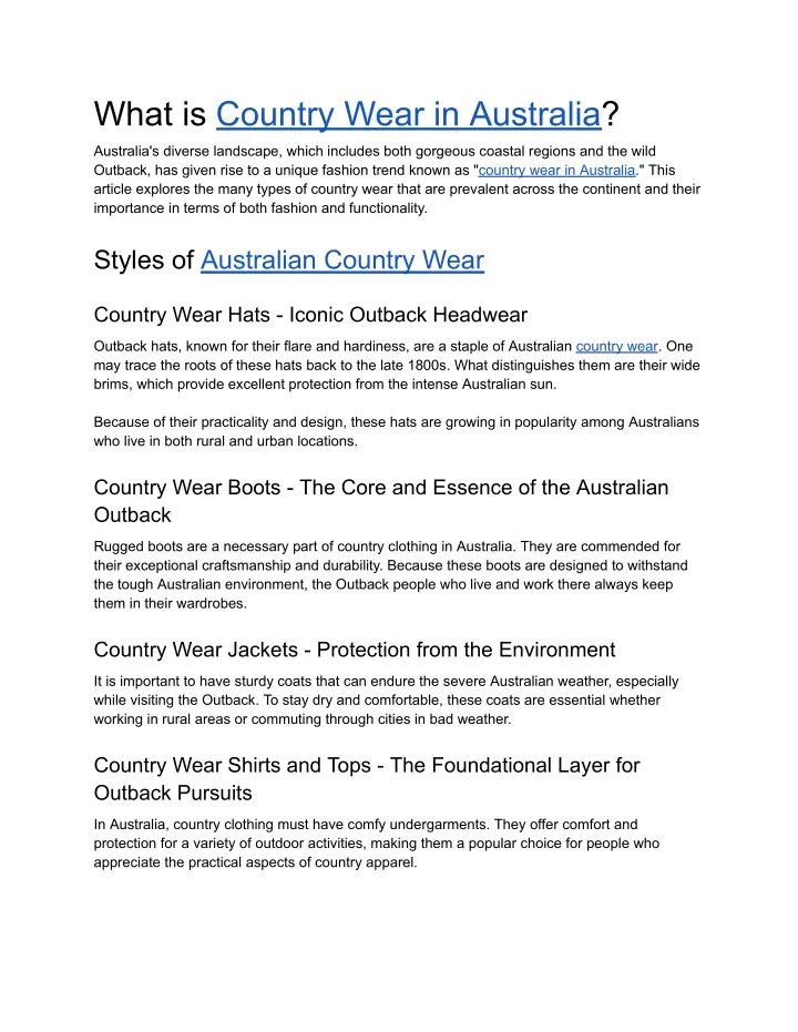 what is country wear in australia