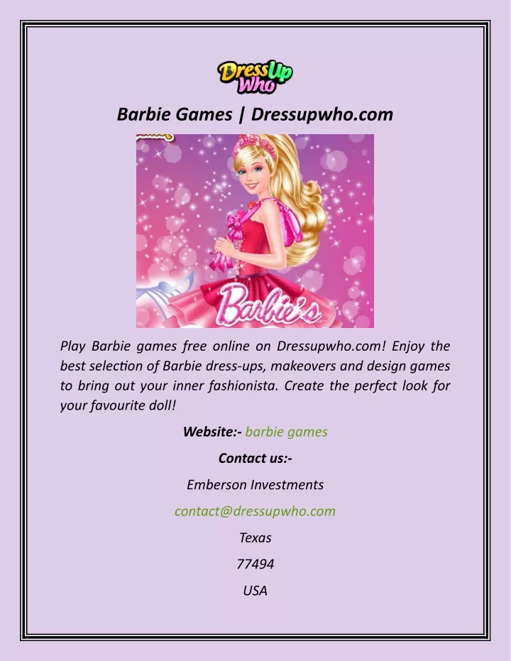 barbie games dressupwho com