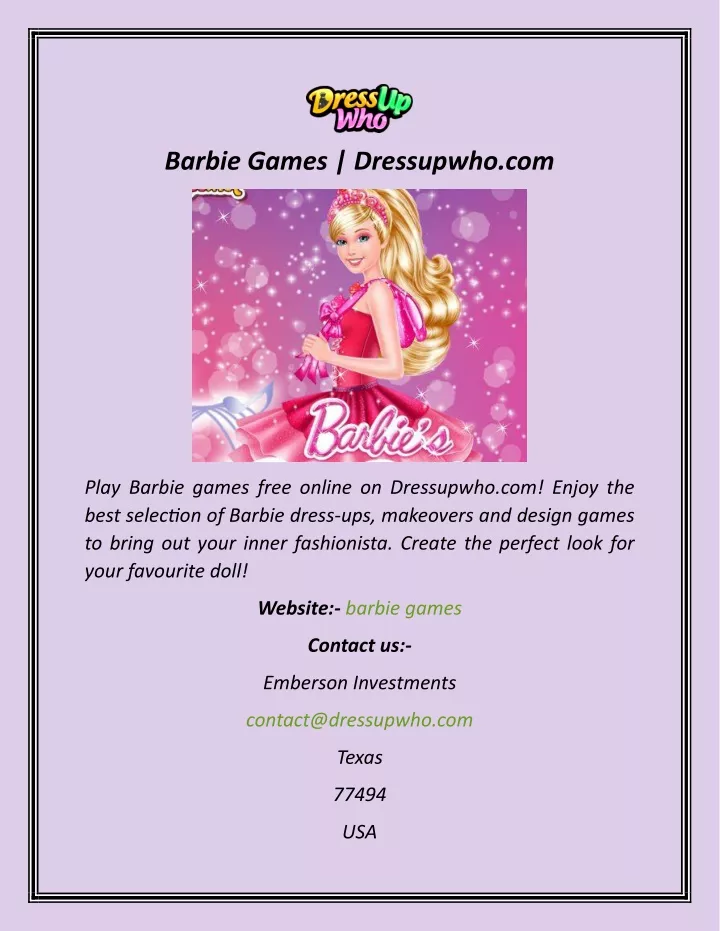 Online barbie 2025 games for kids