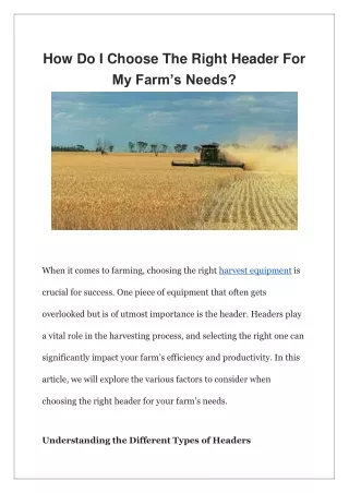 How Do I Choose The Right Header For My Farm’s Needs?