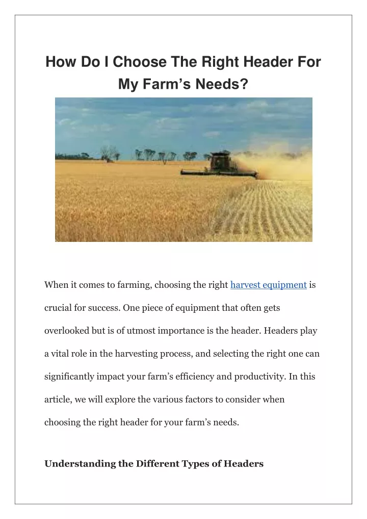 how do i choose the right header for my farm