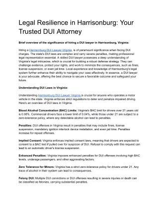 Legal Resilience in Harrisonburg: Your Trusted DUI Attorney