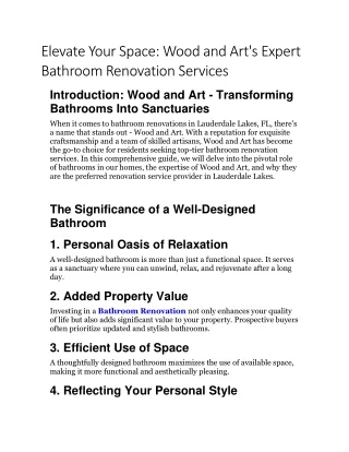 Elevate Your Space: Wood and Art's Expert Bathroom Renovation Services