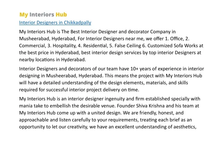 interior designers in chikkadpally