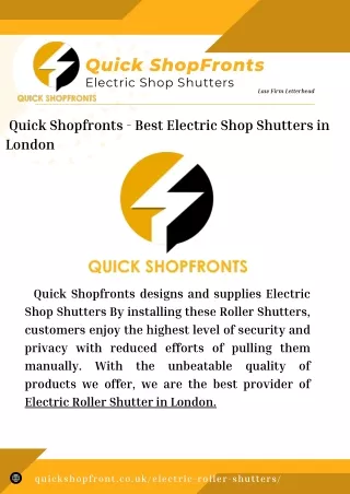 Quick Shopfronts - Best Electric Shop Shutters in London