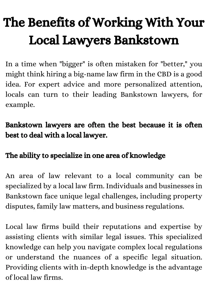 the benefits of working with your local lawyers