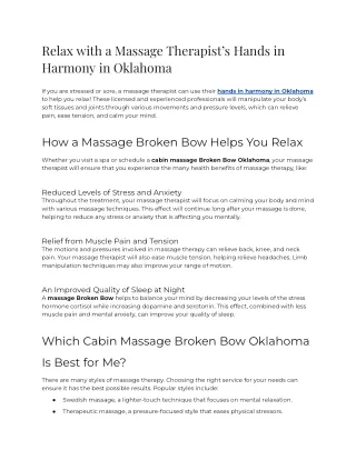 2023 - Relax with a Massage Therapist’s Hands in Harmony in Oklahoma