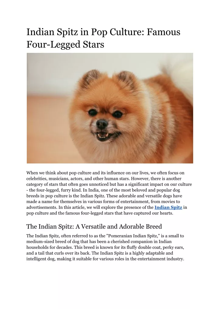 indian spitz in pop culture famous four legged