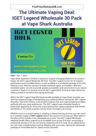 The Ultimate Vaping Deal: IGET Legend Wholesale 30 Pack at Vape Shark Australia