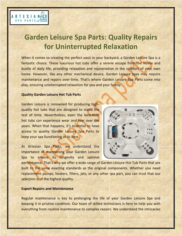 garden leisure spa parts quality repairs