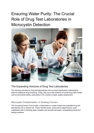 Crucial Role of Drug Test Laboratories in Microcystin Detection