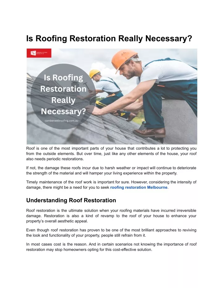 is roofing restoration really necessary