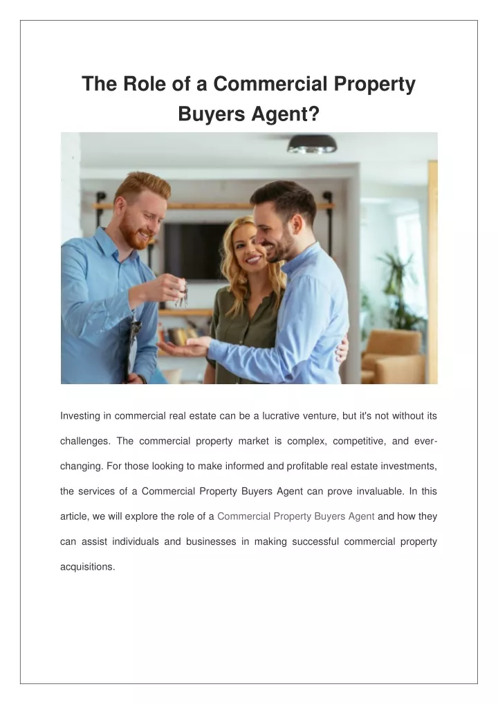 the role of a commercial property buyers agent