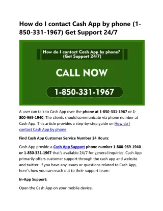 How do I contact Cash App by phone (1-850-331-1967) Get Support 24/7