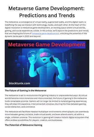 Metaverse Game Development Predictions and Trends