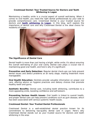 Crestmead Dental: Your Trusted Source for Doctors and Teeth Whitening in Logan