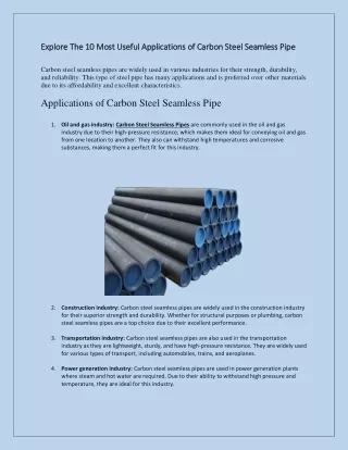 Explore The 10 Most Useful Applications of Carbon Steel Seamless Pipe