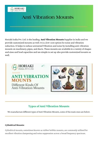 Anti Vibration Mounts in India |   Horiaki India Pvt Ltd.