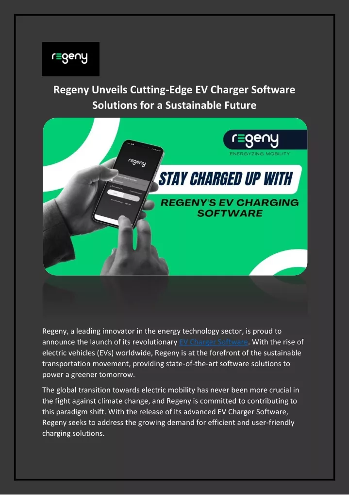 regeny unveils cutting edge ev charger software