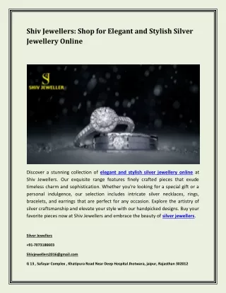 Shiv Jewellers Shop for Elegant and Stylish Silver Jewellery Online