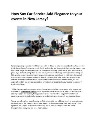 How Suv Car Service Add Elegance to your events in New Jersey?