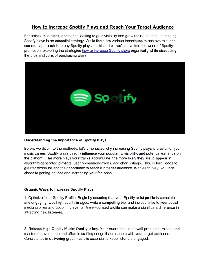 how to increase spotify plays and reach your