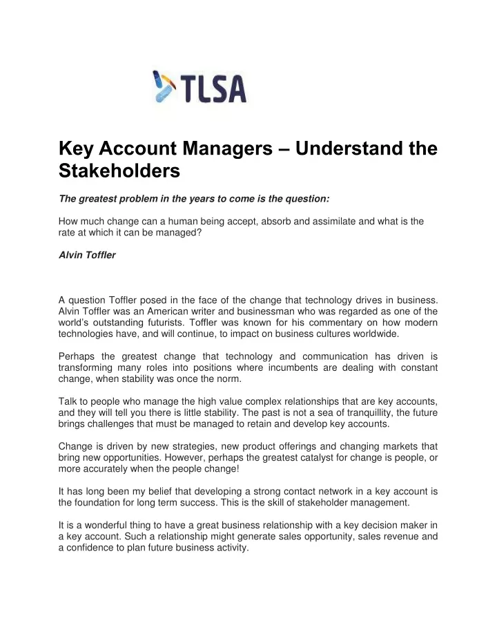 key account managers understand the stakeholders