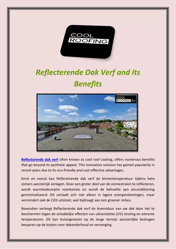 reflecterende dak verf and its benefits