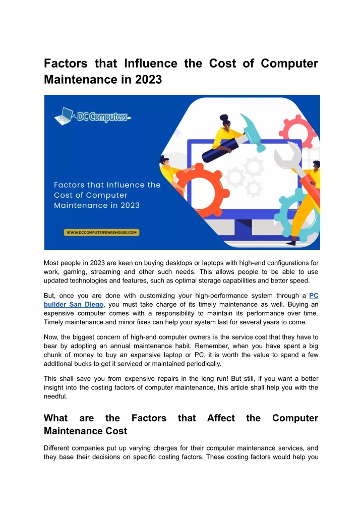 factors that influence the cost of computer