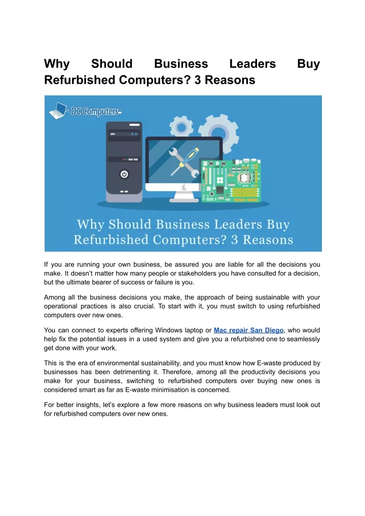 why refurbished computers 3 reasons