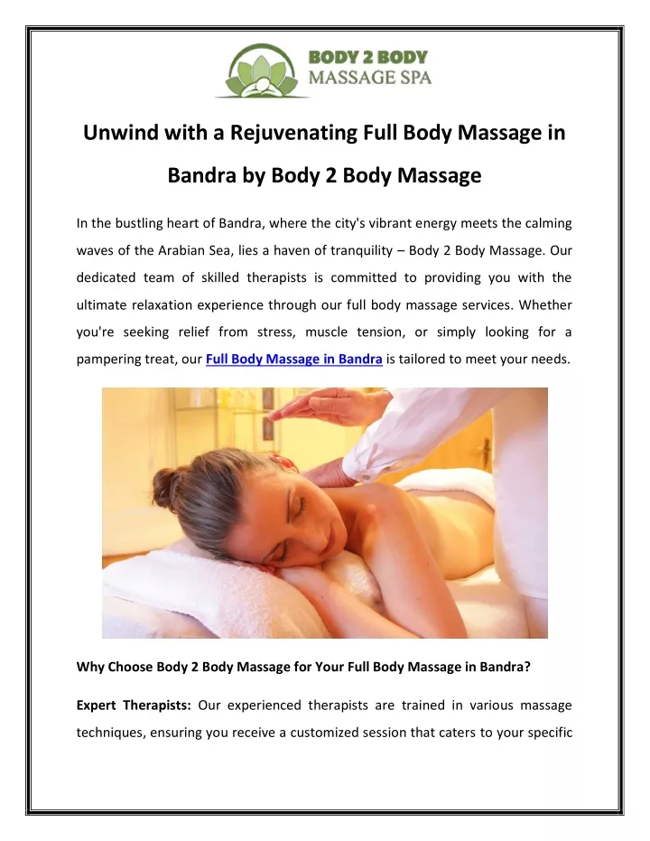 unwind with a rejuvenating full body massage in